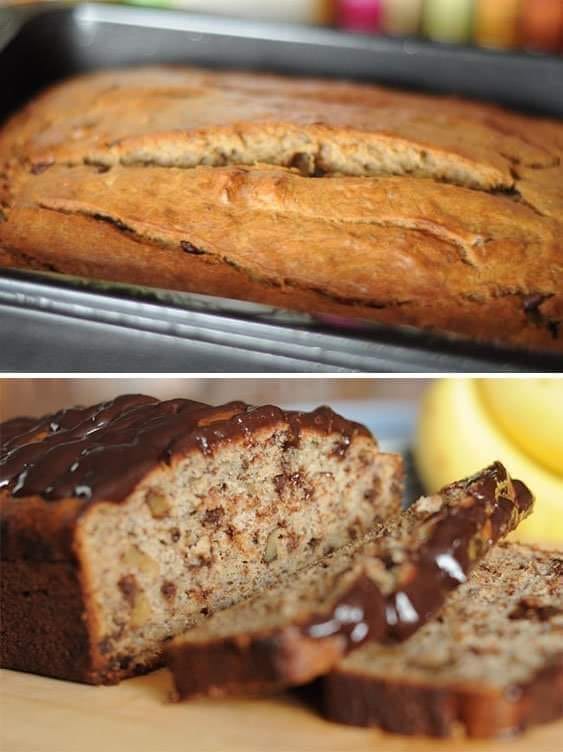Bolo de banana, nozes e pepitas de chocolate