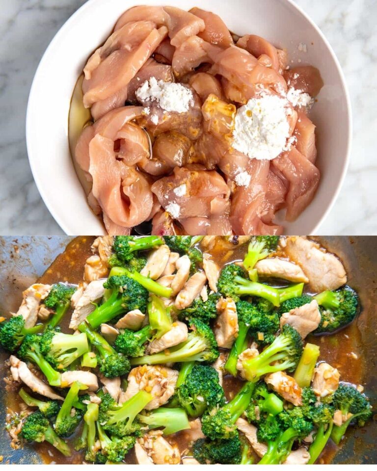 Frango com alho e brócolos fritos