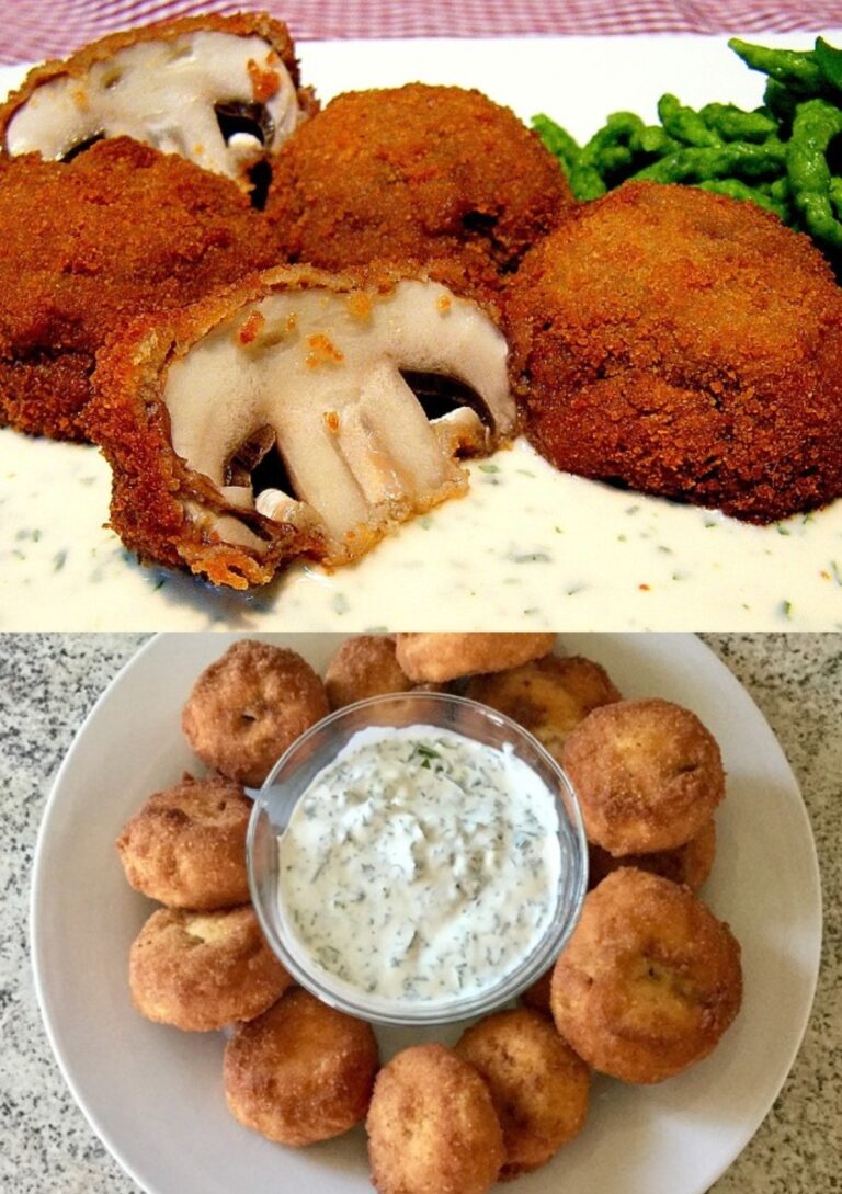 Cogumelos panados e quark de ervas