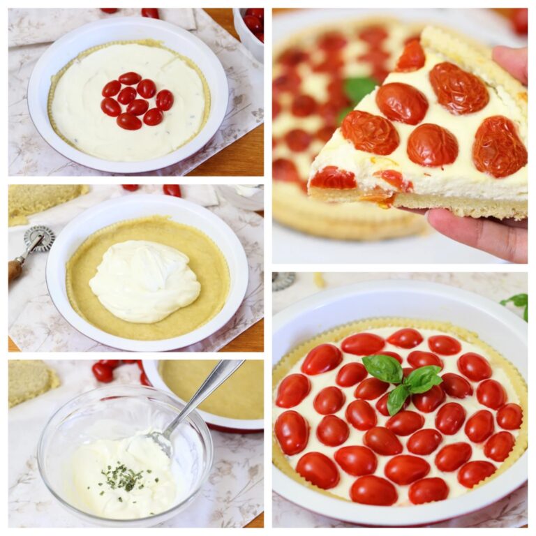 Tarte salgada com tomate cereja e queijo