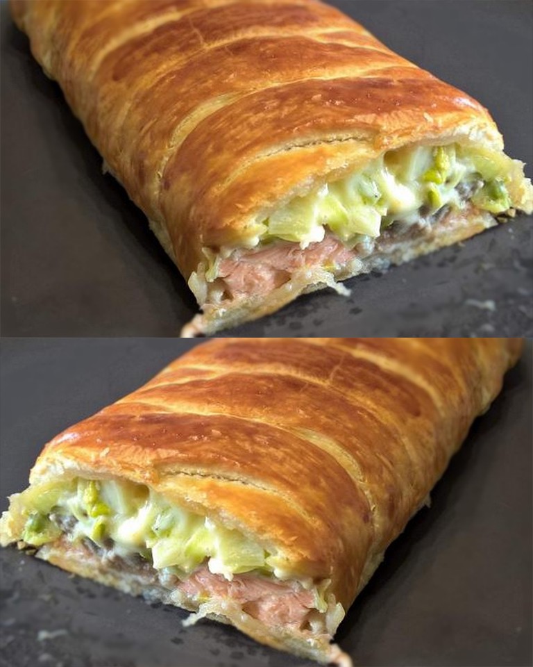 Delícia de salmão e alho francês: uma receita essencial para massa folhada crocante