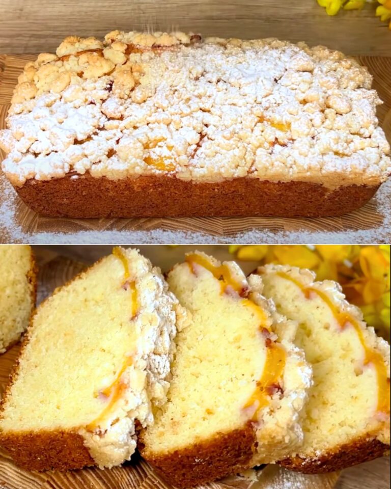 Bolo de ameixa com pêssego e crumble: MACIO E DELICIOSO!
