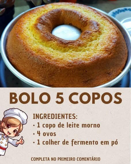 Bolo 5 Copos Simples e Delicioso 