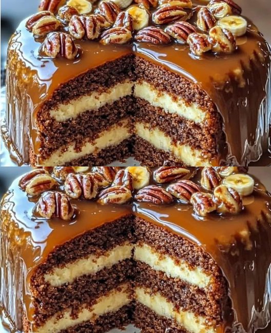 Bolo de Banana e Pecã com Caramelo